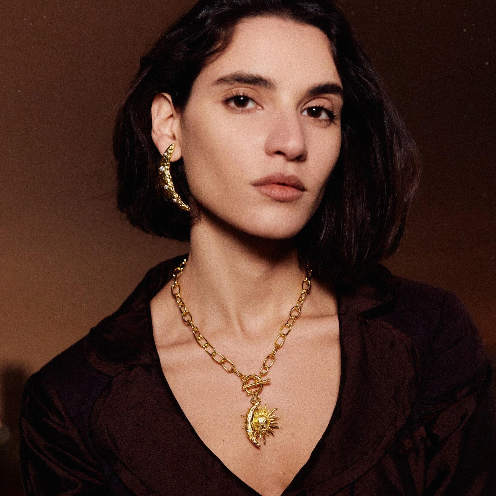 Golden Hammered Crescent Earring