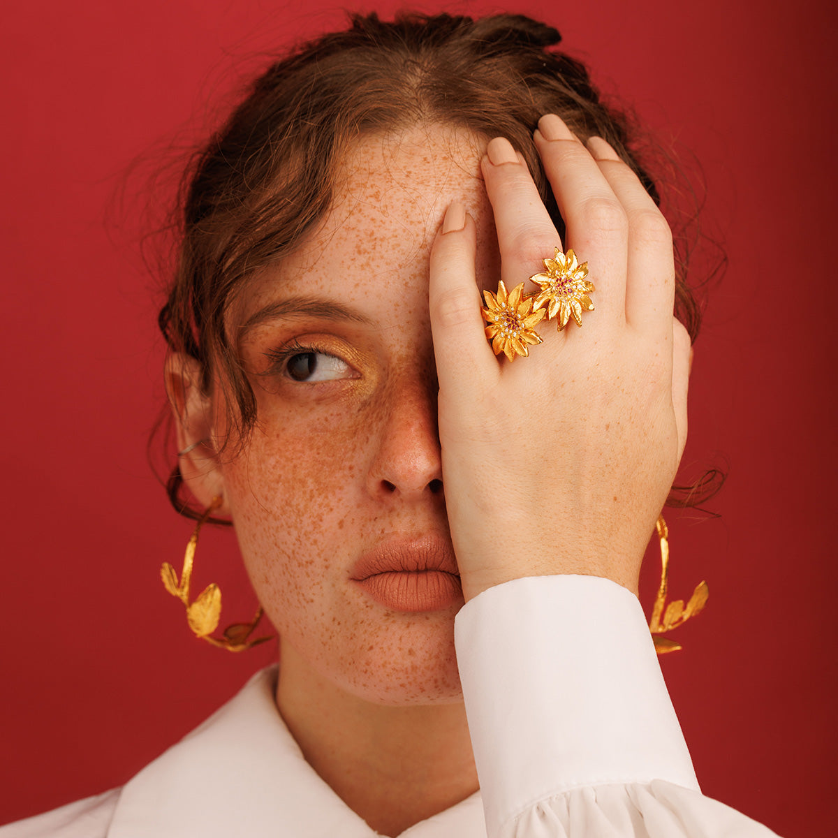 Golden Strawberry Flower Ring