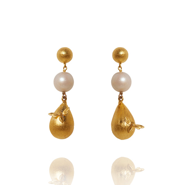 Bee & Pearl Drop Earrings