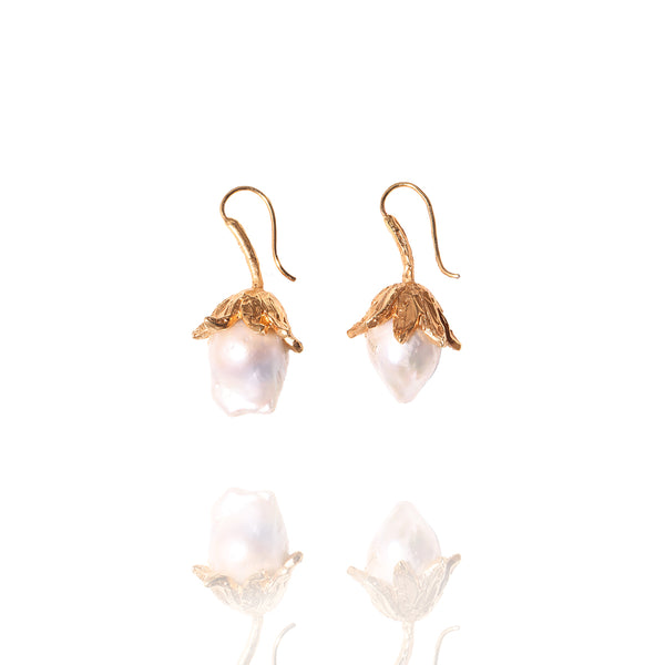 Pearl Set in 22k Gold | Dainty fish hook Earrings | Rudradhan